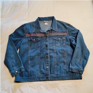 Vintage Denim Jacket Rhinestone Studded Y2K Western Glam 2X